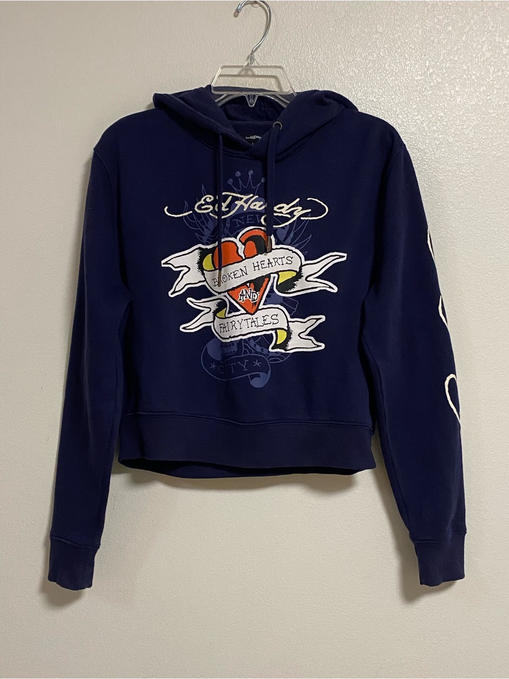 Ed Hardy Hoodie Women Size Medium Navy Broke  Hearts & Fairytales Hoodie